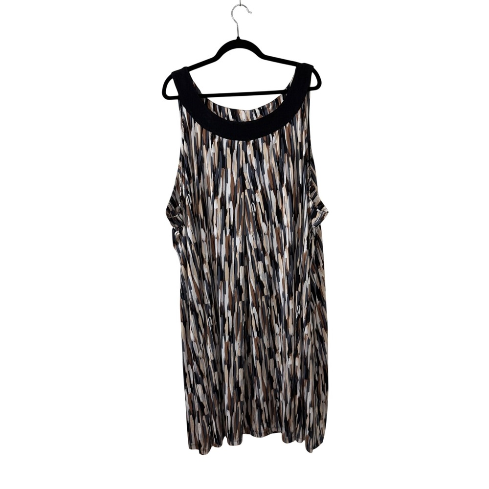 Maggie‎ Barnes Abstract Brushstroke Midi Shift Dress Sleeveless Brown Black 5X